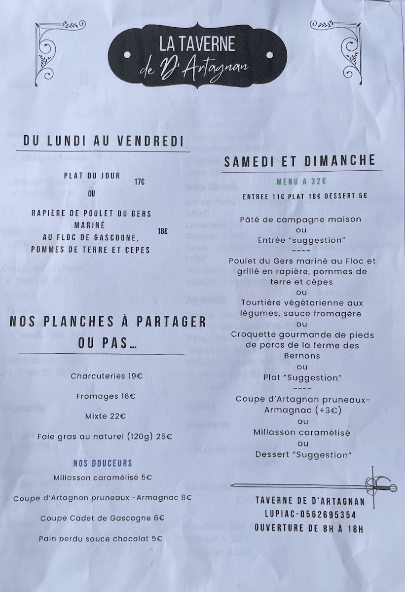 Menu La Taverne De D'artagnan-1